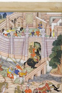 Détail des troupes de Babur prenant la forteresse de Kaboul, c.1590-1600 - Dhannu, and Dharmdas Farrukh